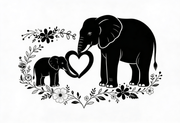Elephant Mom & Baby Heart SVG for Crafts and Graphics