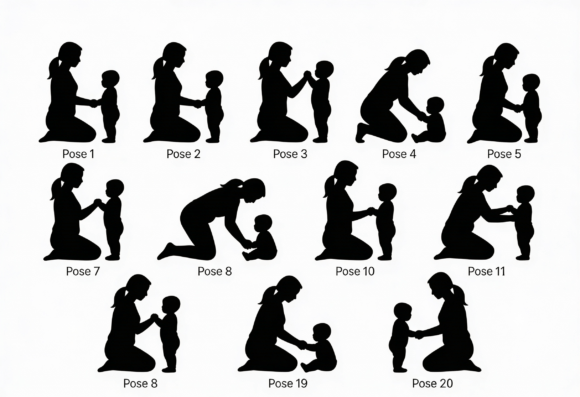 Mom and Baby Silhouette Poses SVG for Crafts Graphics