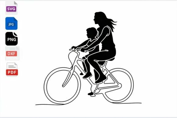 Mom and Child Bike Ride SVG: Graphics for Crafts