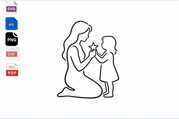 Mom and Child Star Line Art SVG: Graphics for Crafts