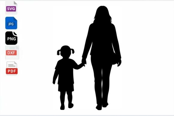 Mom and Daughter Silhouette SVG: Graphics for Crafts