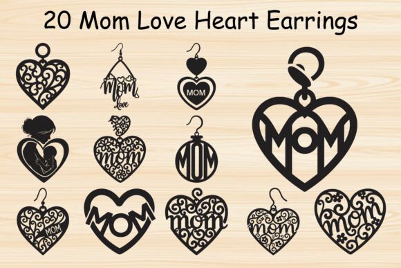 Mom Love Heart Earring Bundle: Graphics for Crafts