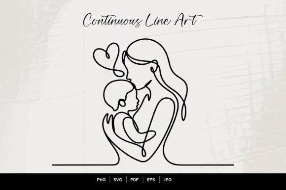 Mother and Child Love Line Art: Graphics for Crafts