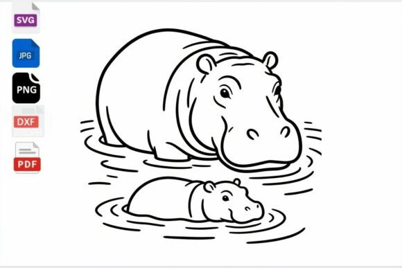 Review: Cute Hippo Mom and Baby Line Art SVG
